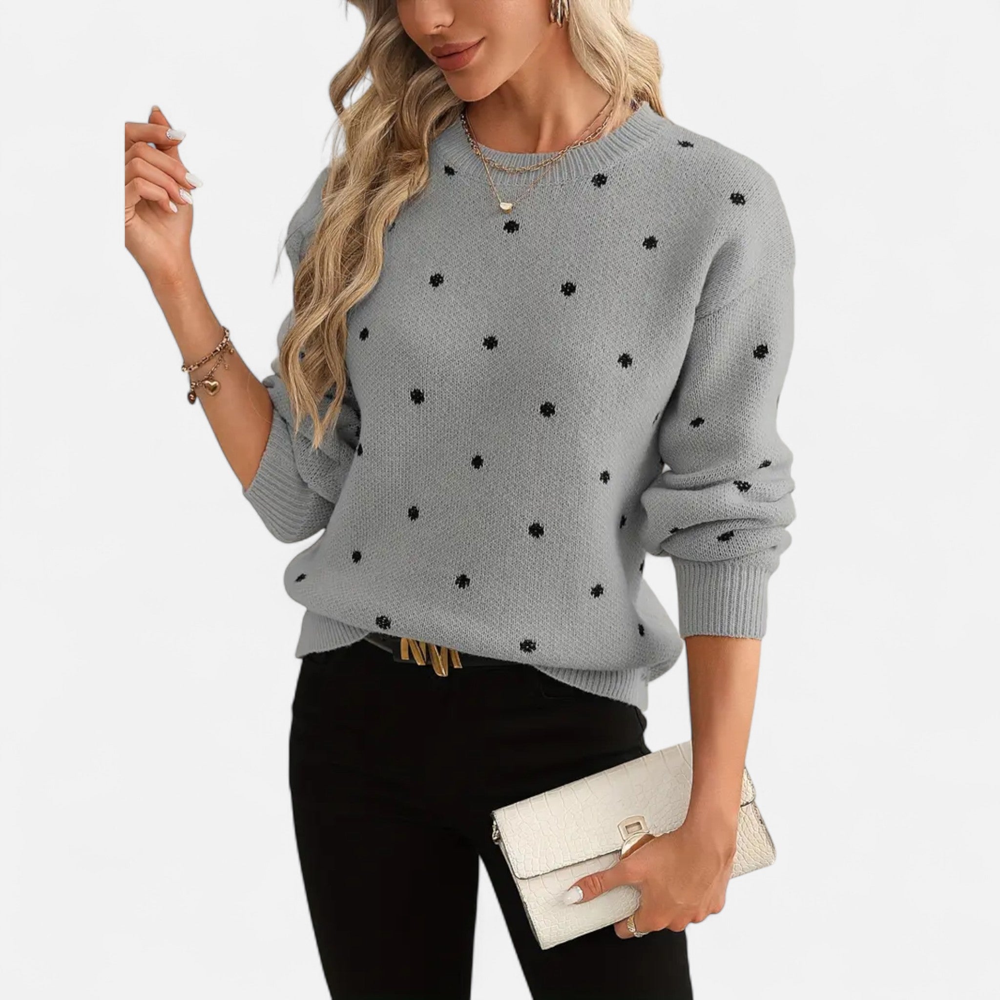 Fawnbury | Women’s Polka Dot Knit Crew Neck Sweater