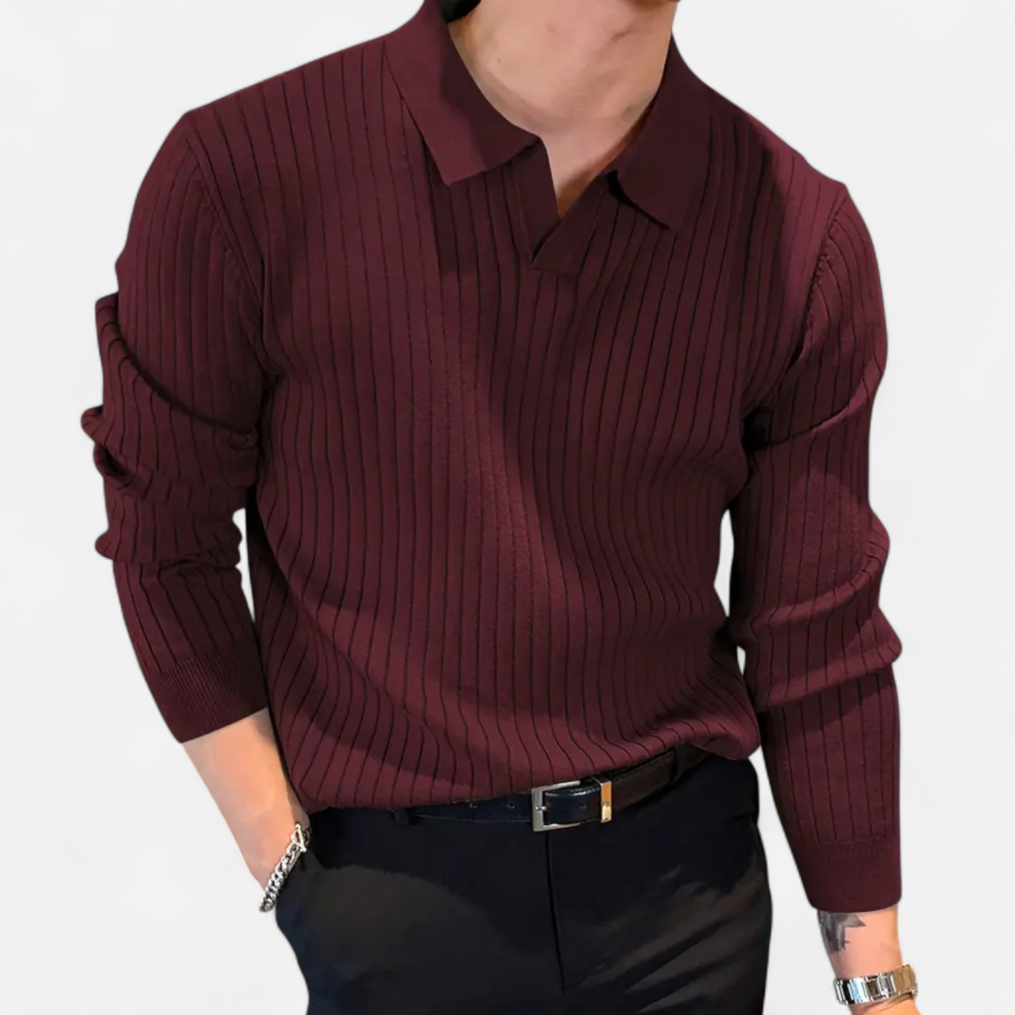 Fawnbury | Men’s Knit Collar Shirt V-Neck Long Sleeve