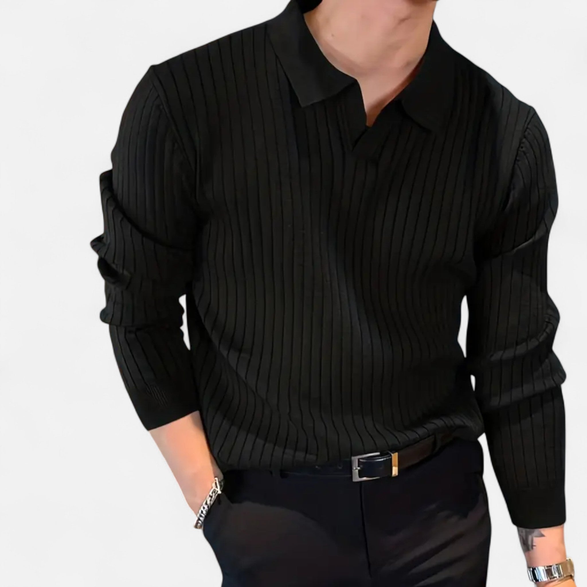 Fawnbury | Men’s Knit Collar Shirt V-Neck Long Sleeve