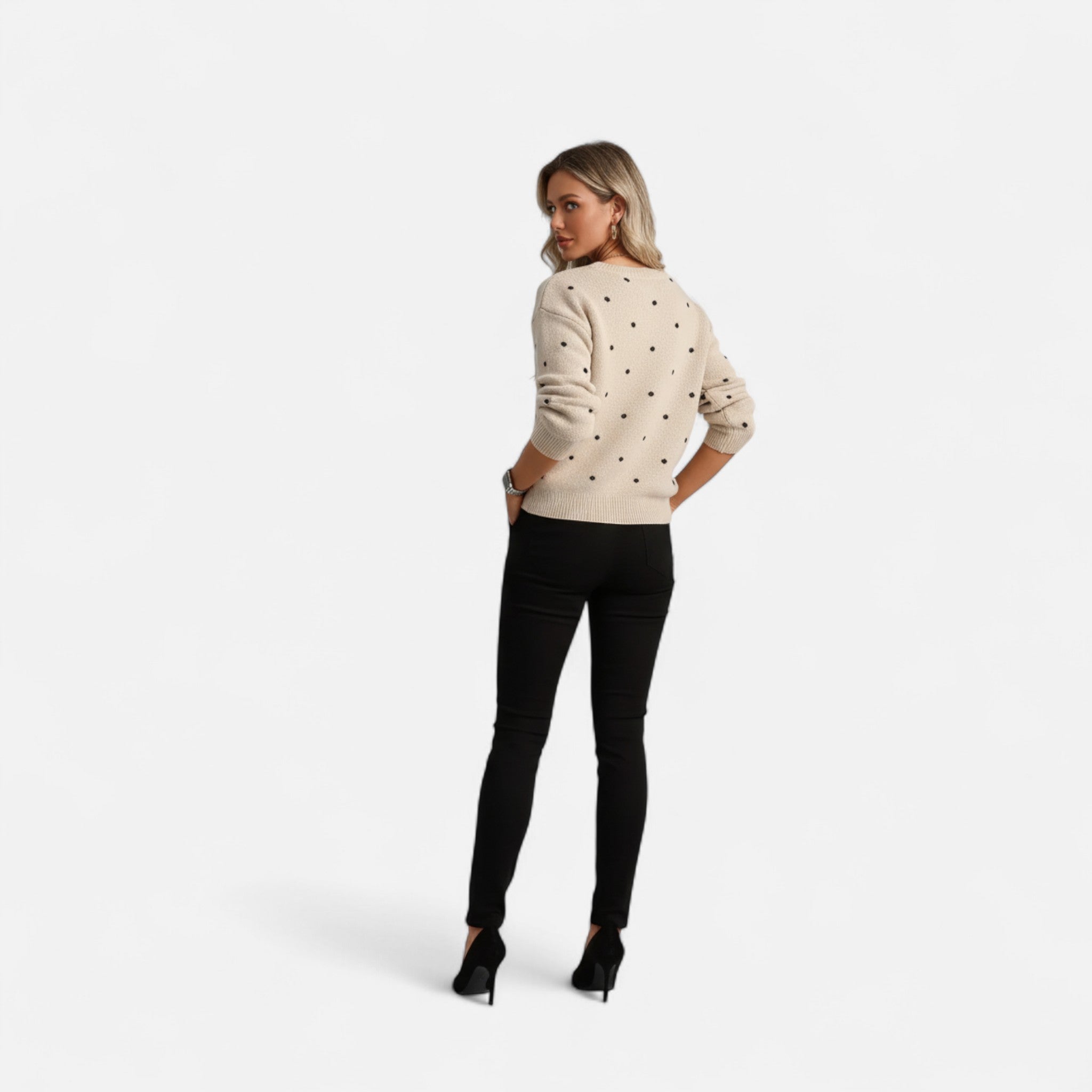 Fawnbury | Women’s Polka Dot Knit Crew Neck Sweater