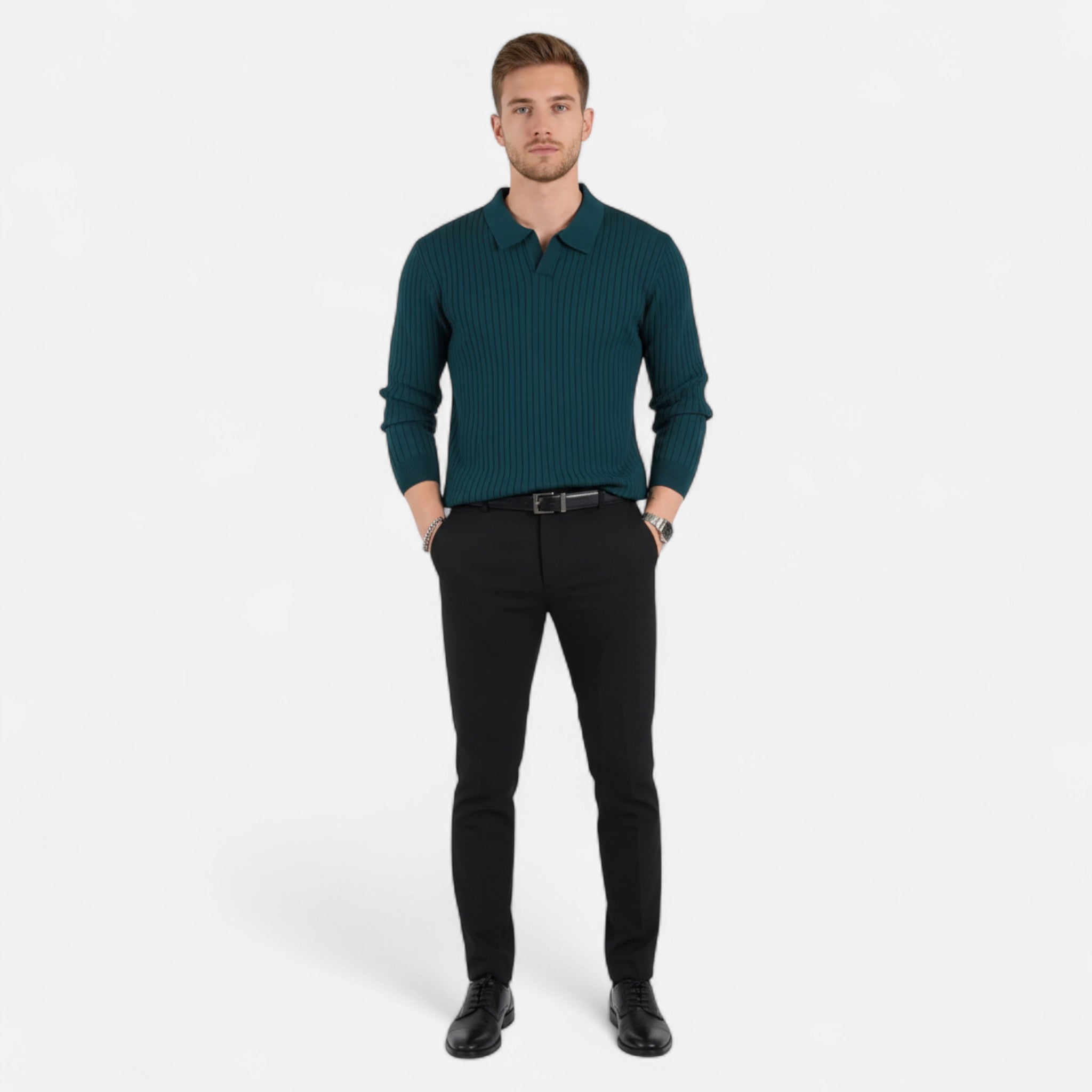 Fawnbury | Men’s Knit Collar Shirt V-Neck Long Sleeve