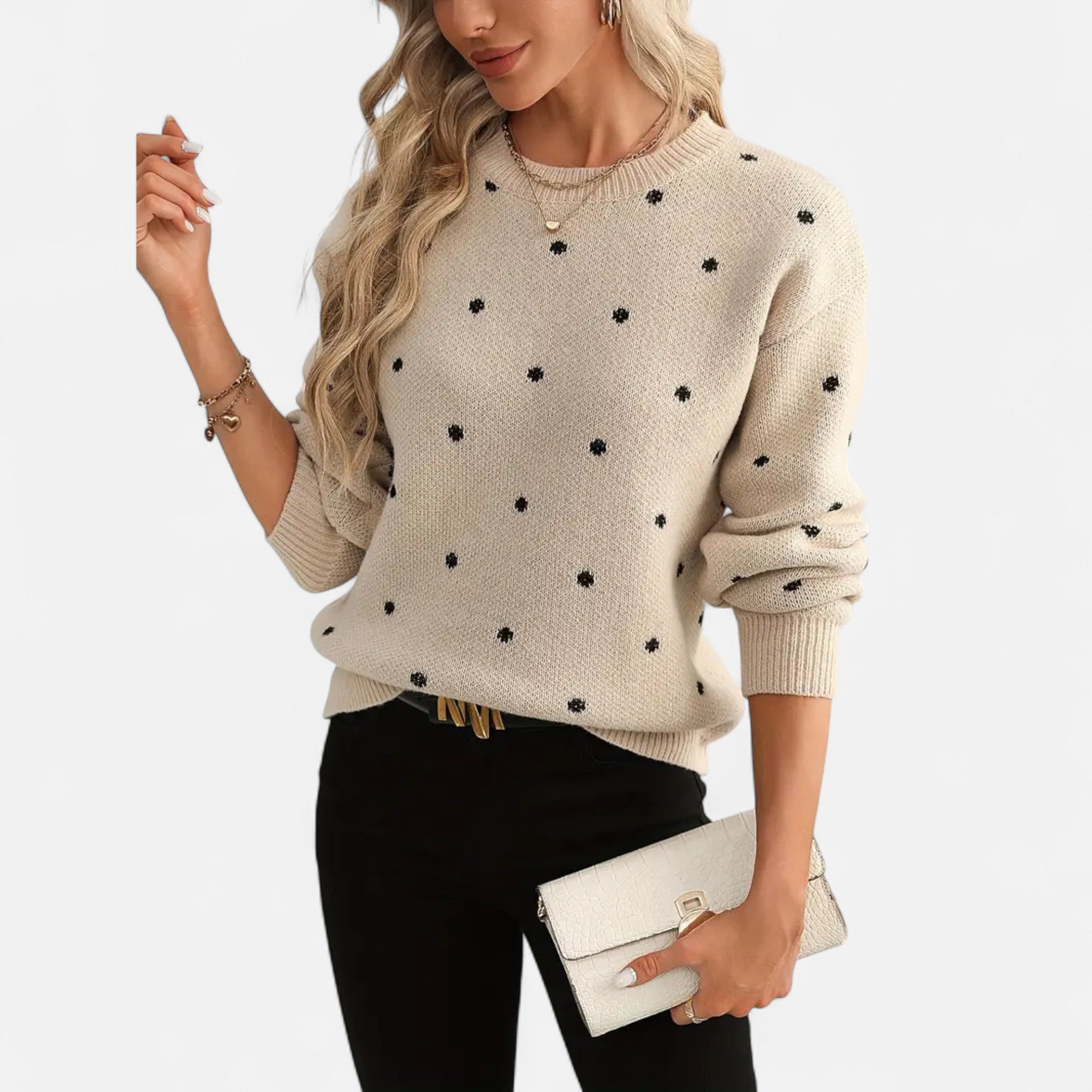 Fawnbury | Women’s Polka Dot Knit Crew Neck Sweater