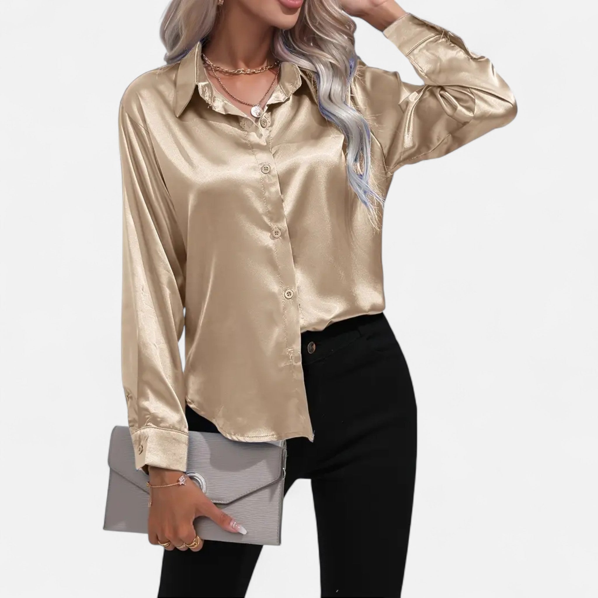 Fawnbury | Women’s Satin Blouse with Notched Collar