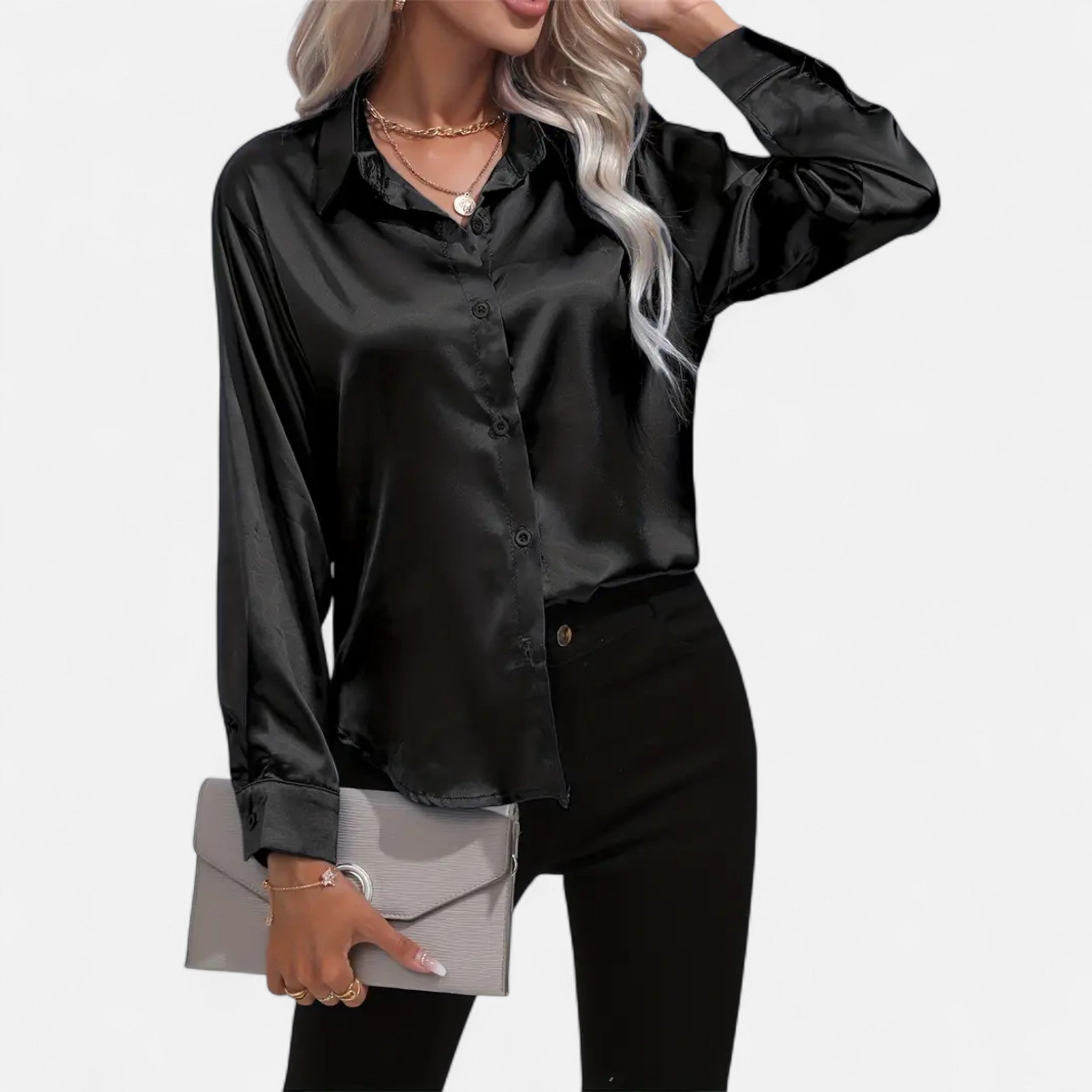 Fawnbury | Women’s Satin Blouse with Notched Collar