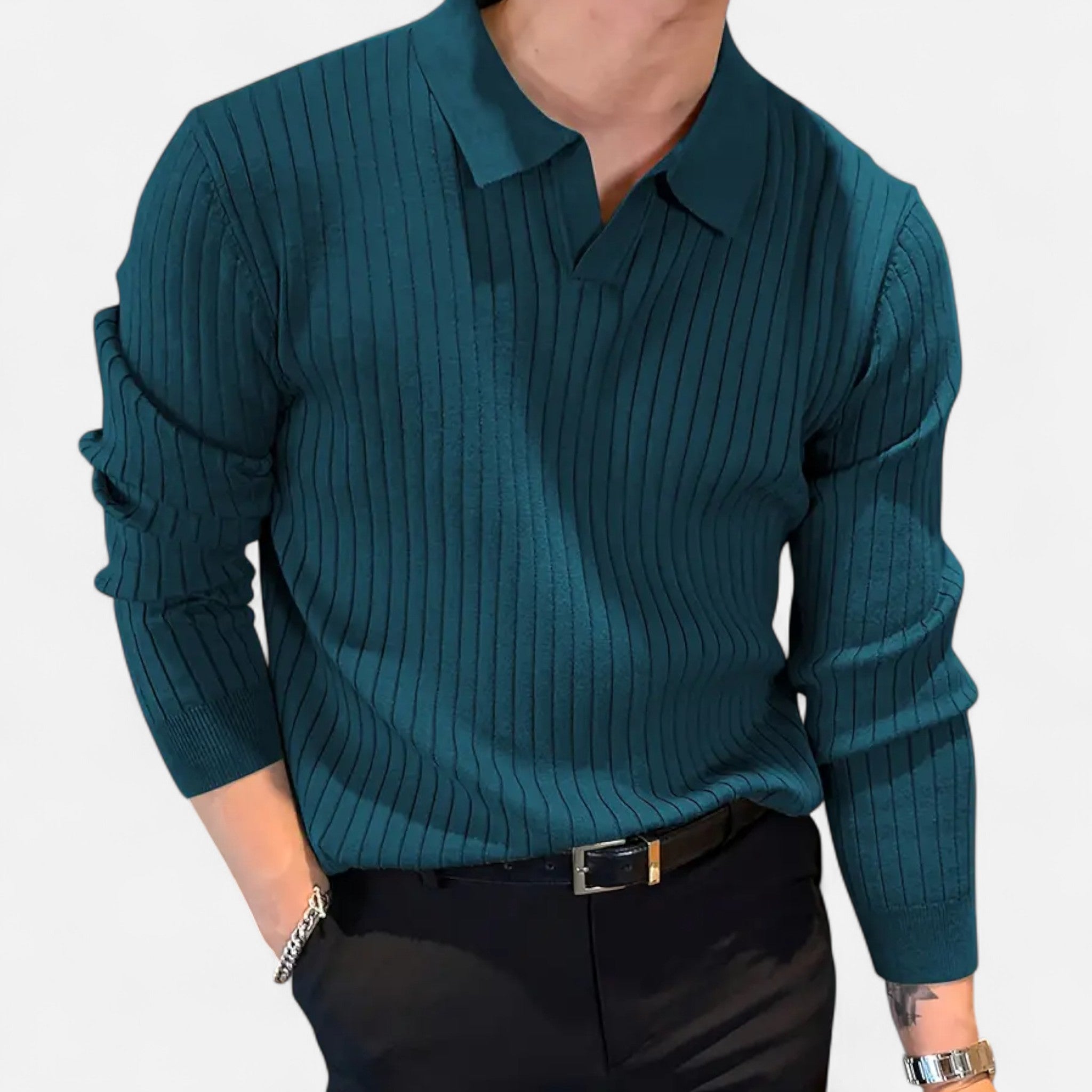 Fawnbury | Men’s Knit Collar Shirt V-Neck Long Sleeve