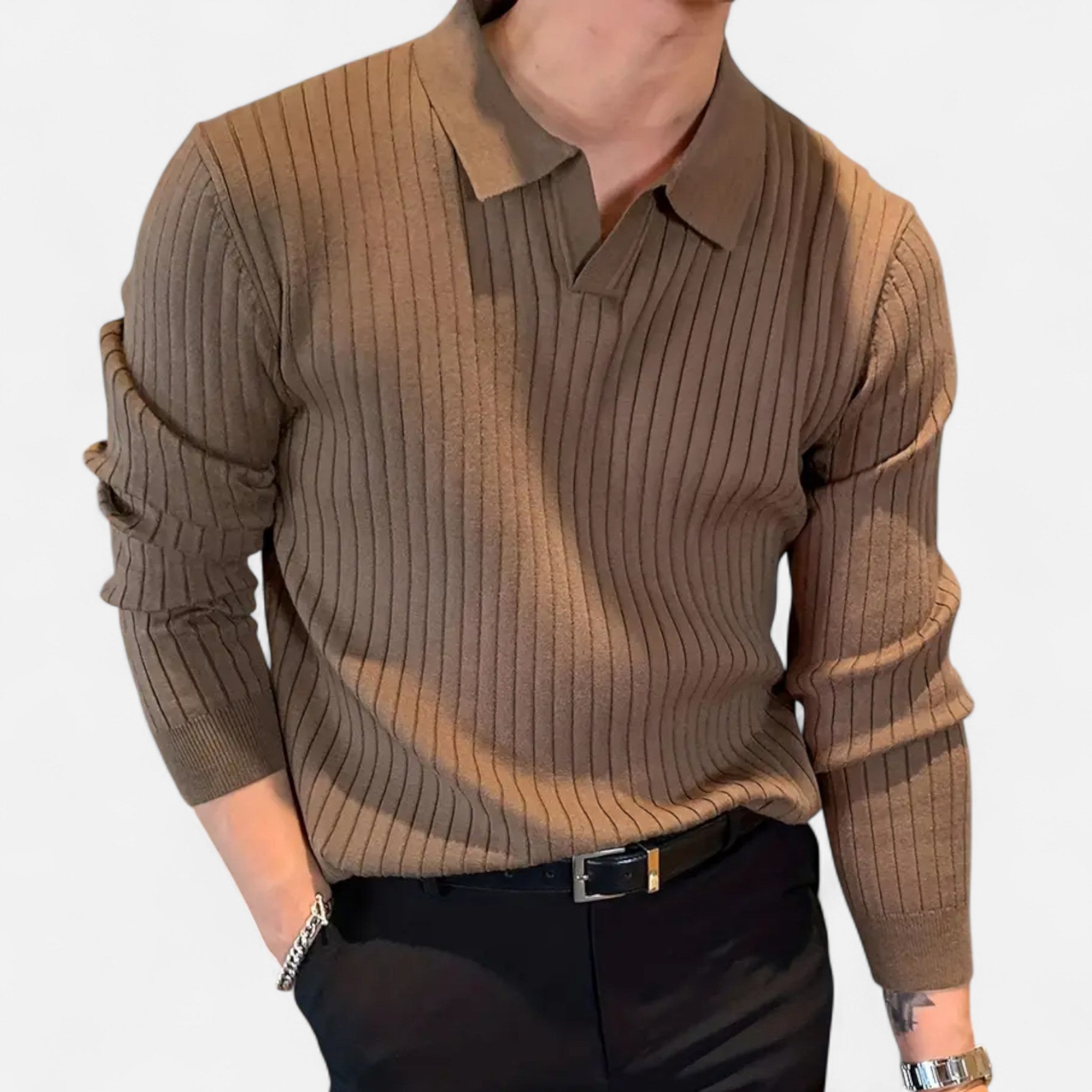 Fawnbury | Men’s Knit Collar Shirt V-Neck Long Sleeve