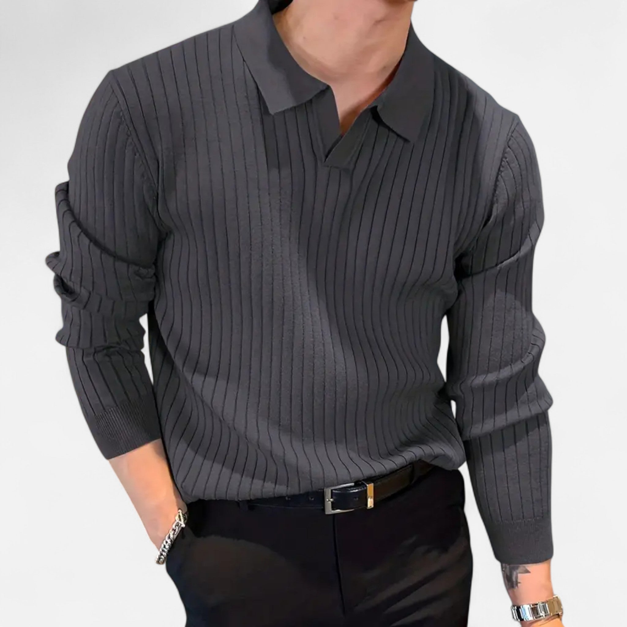 Fawnbury | Men’s Knit Collar Shirt V-Neck Long Sleeve
