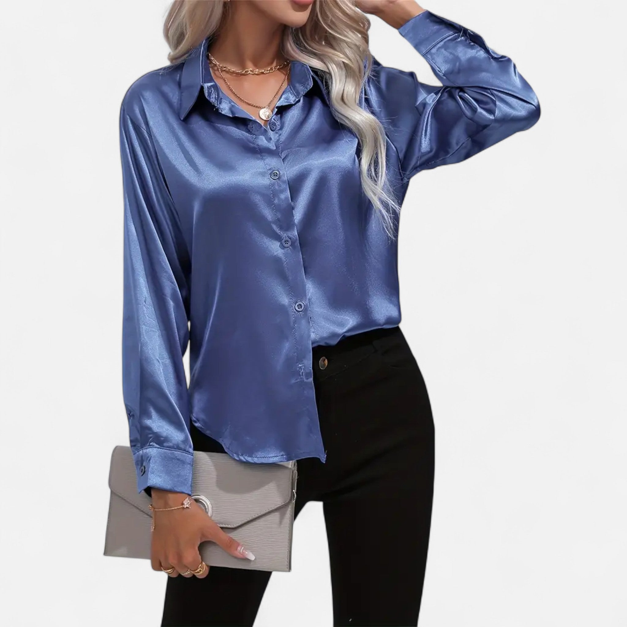 Fawnbury | Women’s Satin Blouse with Notched Collar