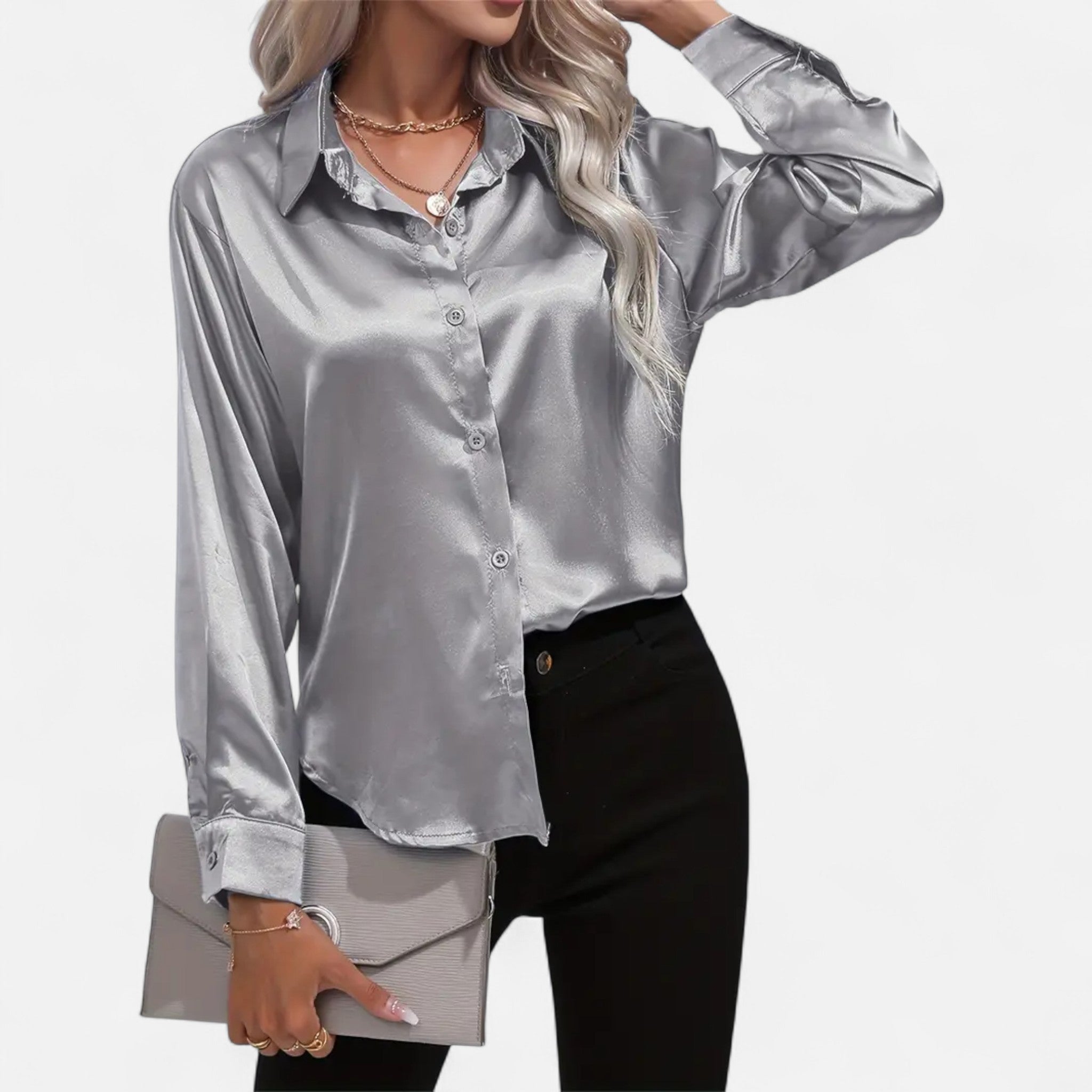 Fawnbury | Women’s Satin Blouse with Notched Collar