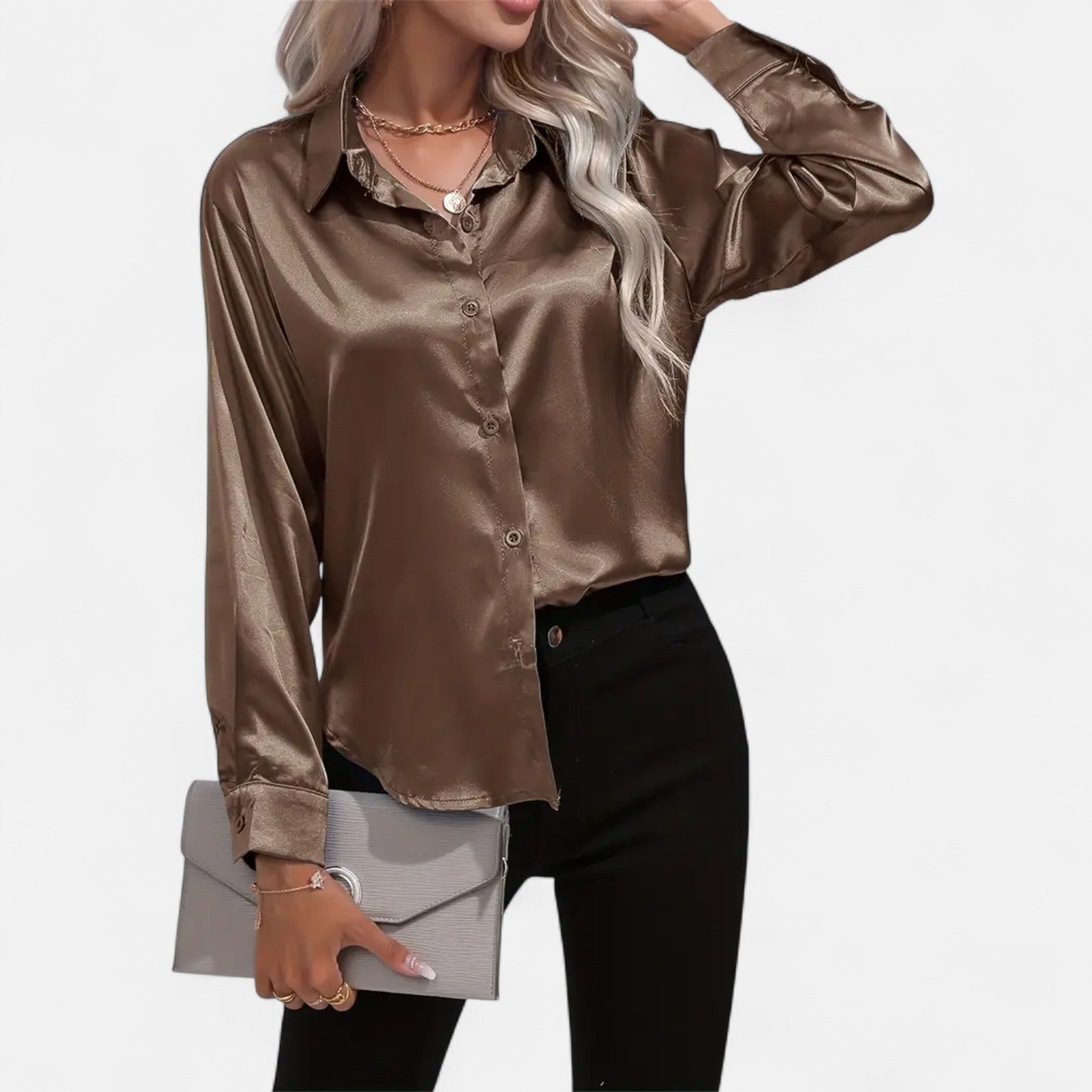 Fawnbury | Women’s Satin Blouse with Notched Collar