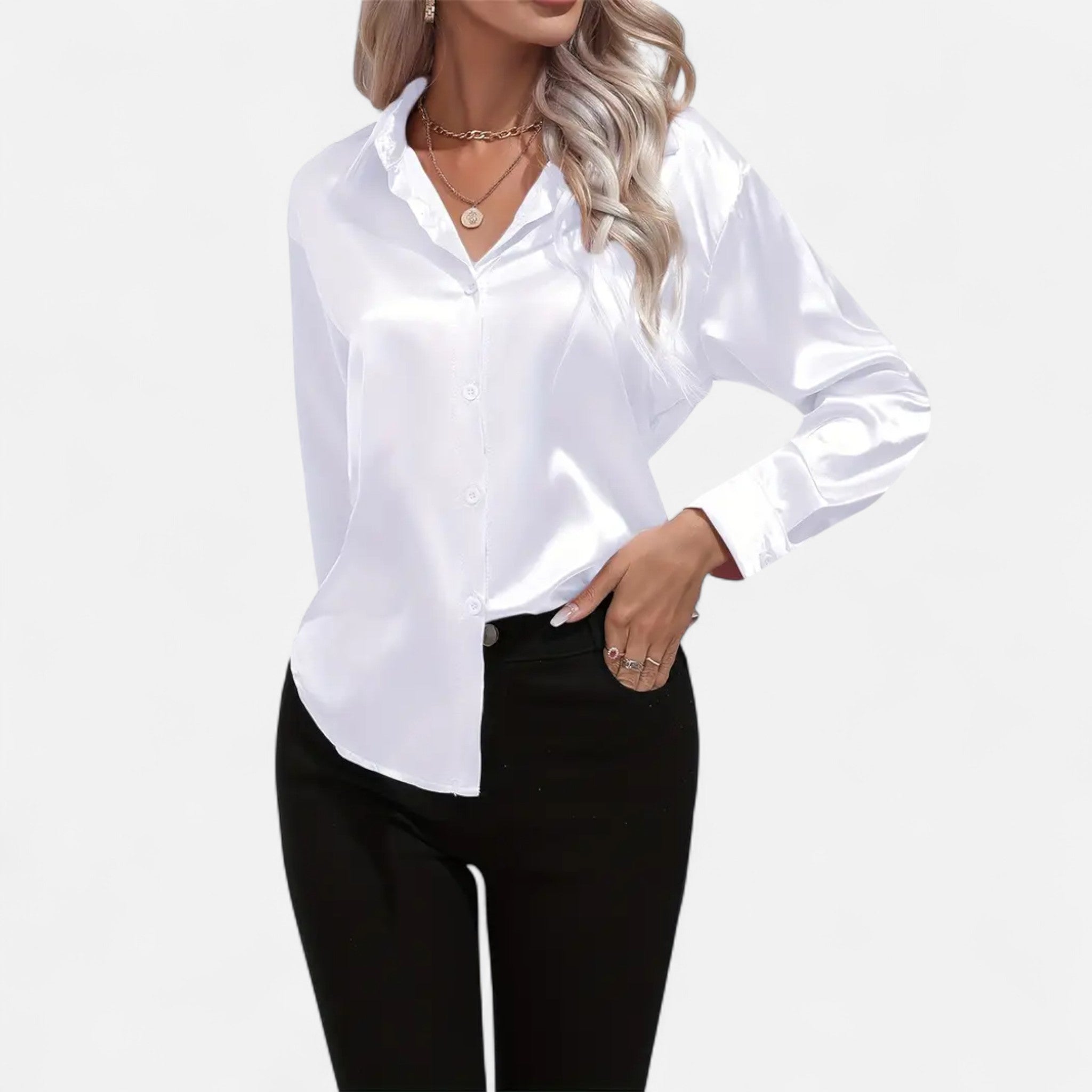 Fawnbury | Women’s Satin Blouse with Notched Collar