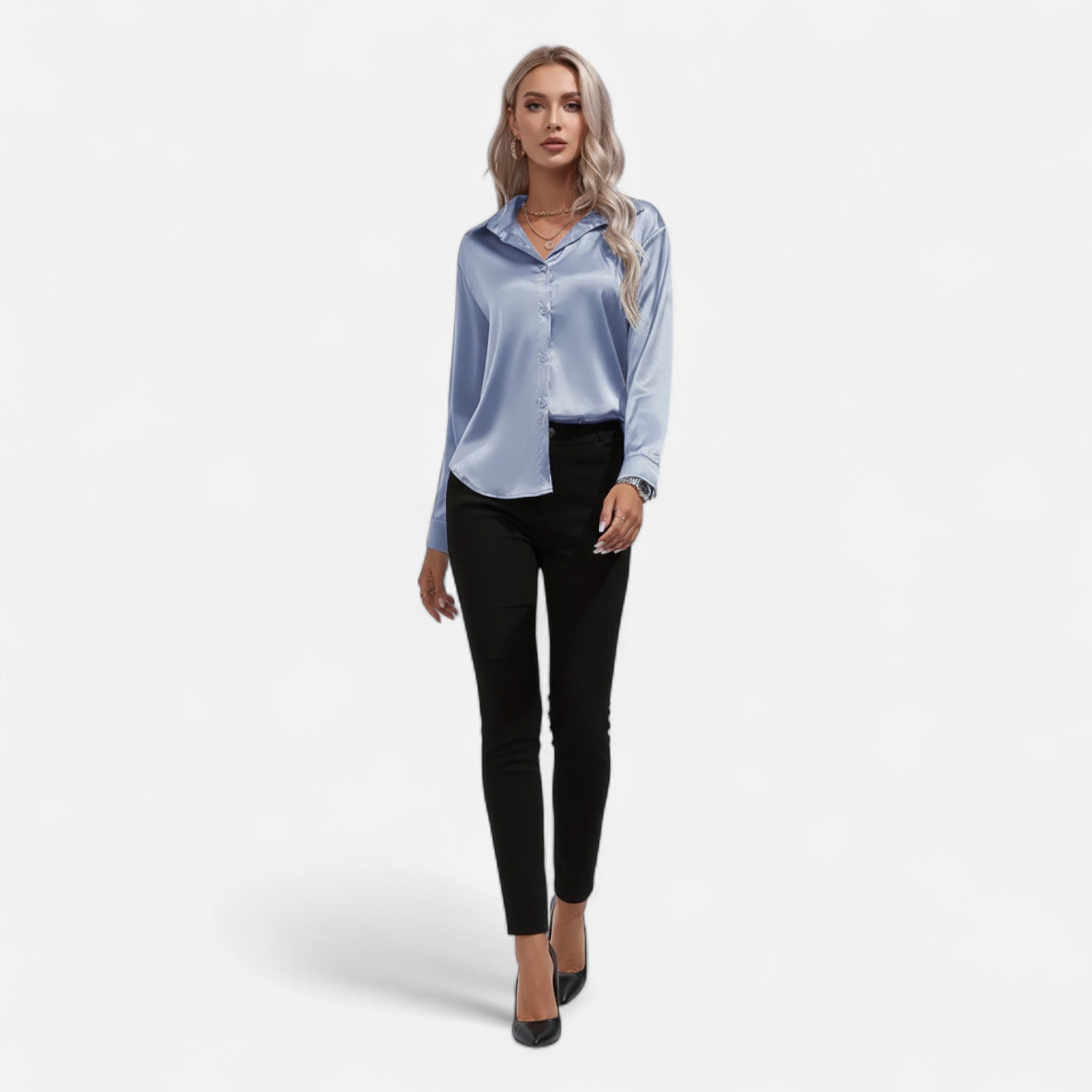 Fawnbury | Women’s Satin Blouse with Notched Collar