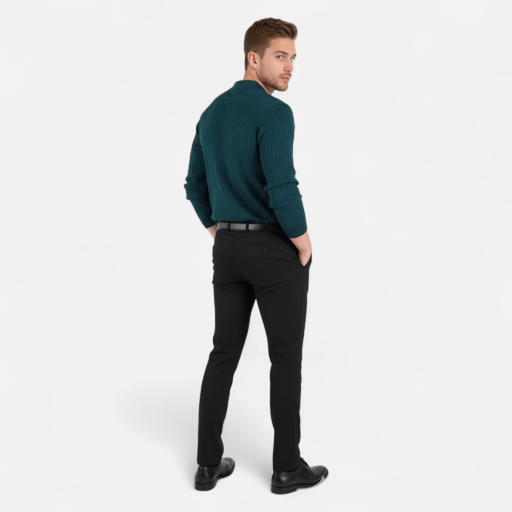 Fawnbury | Men’s Knit Collar Shirt V-Neck Long Sleeve