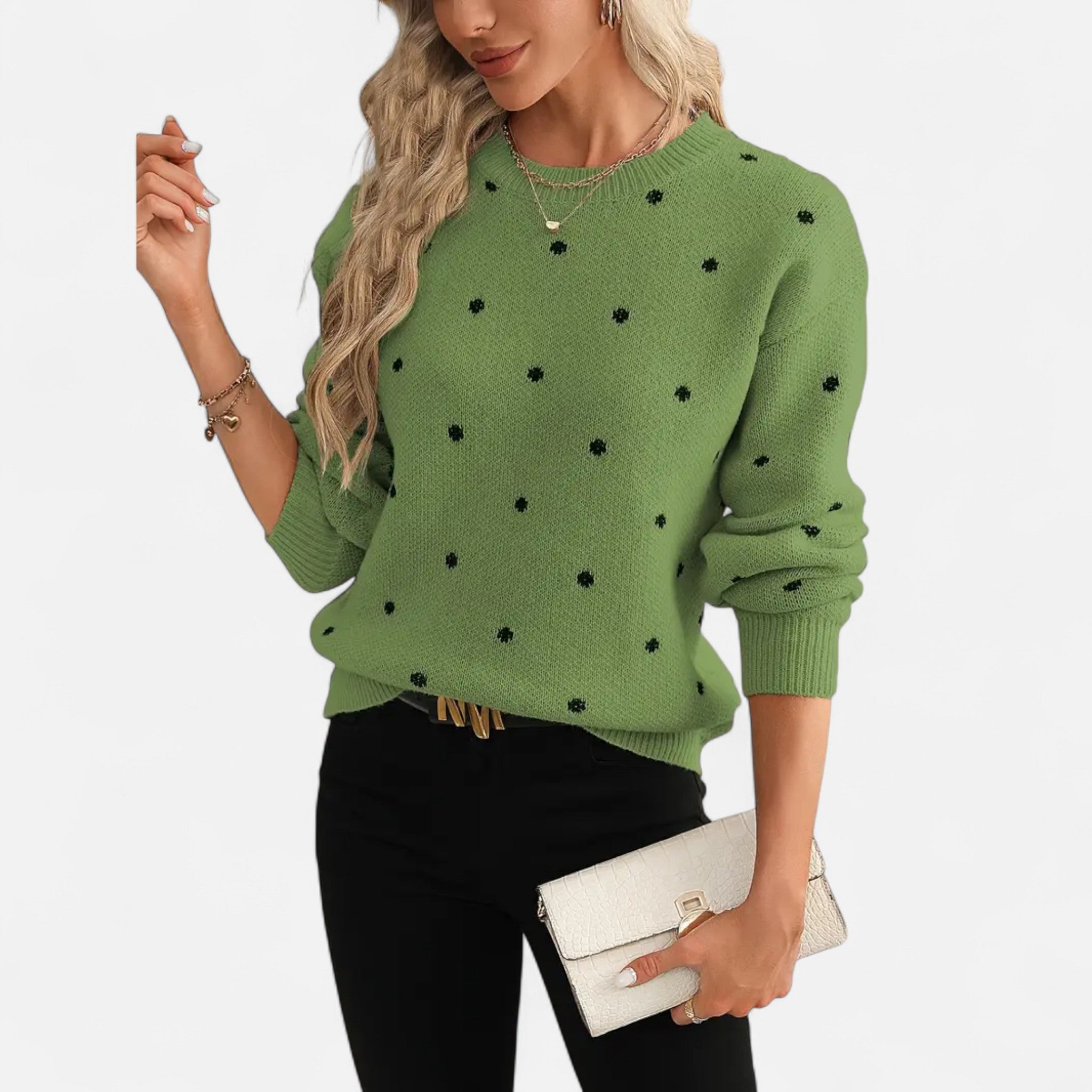 Fawnbury | Women’s Polka Dot Knit Crew Neck Sweater