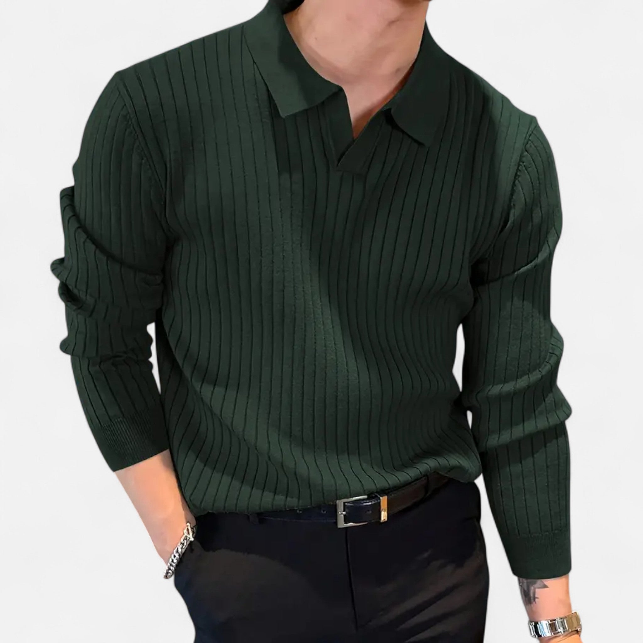Fawnbury | Men’s Knit Collar Shirt V-Neck Long Sleeve