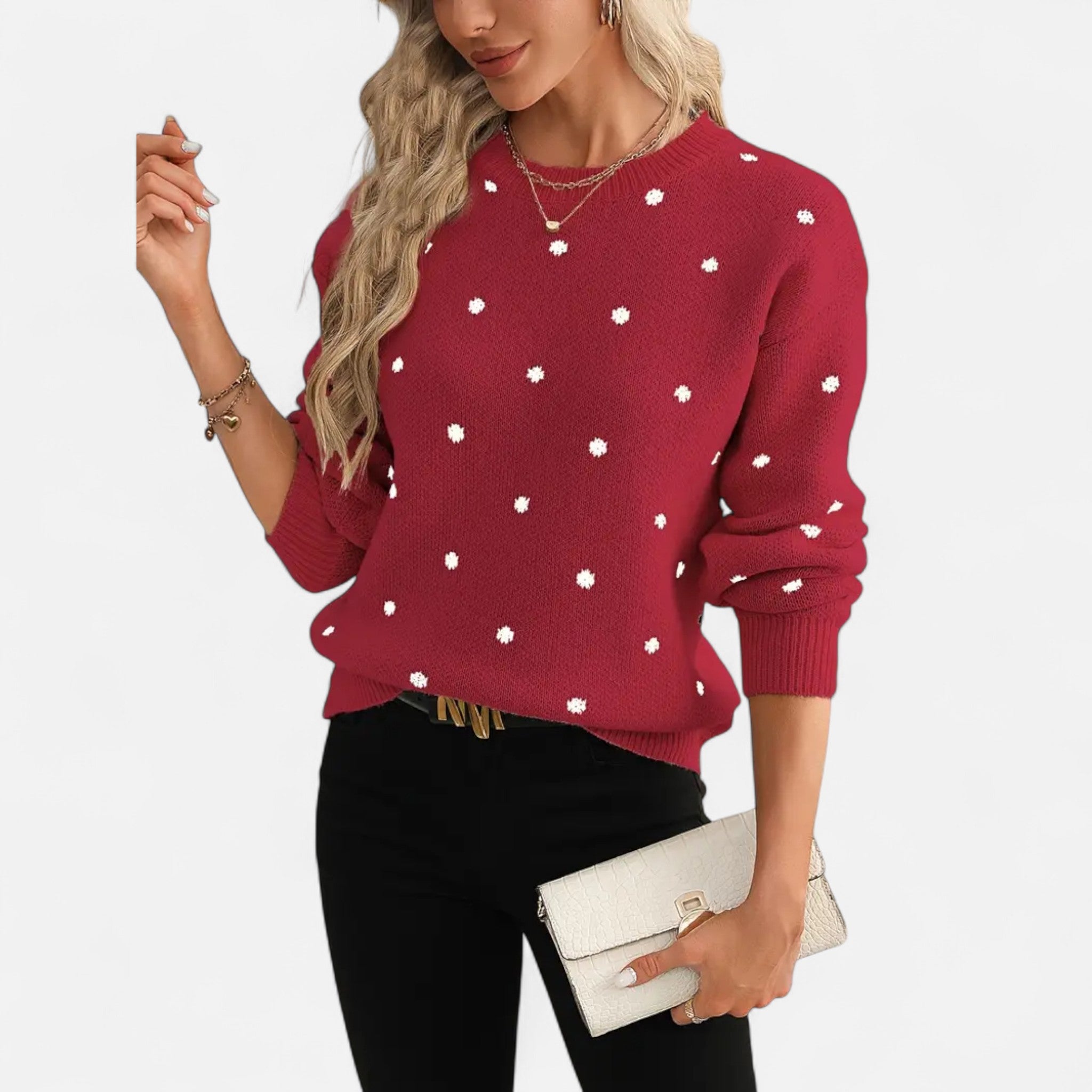 Fawnbury | Women’s Polka Dot Knit Crew Neck Sweater